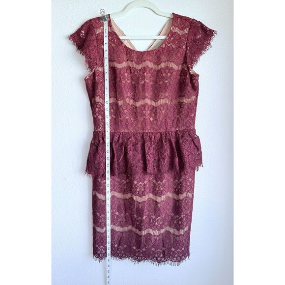 NWT Anthropologie Maeve Elsa Lace Peplum Cap Sleeve Dress in Wine Red Sz Medium - Picture 9 of 12